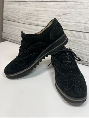 Marc Fisher Rhino Black Suede Leather Wingtip Brogue Platform Oxford Shoes 7M